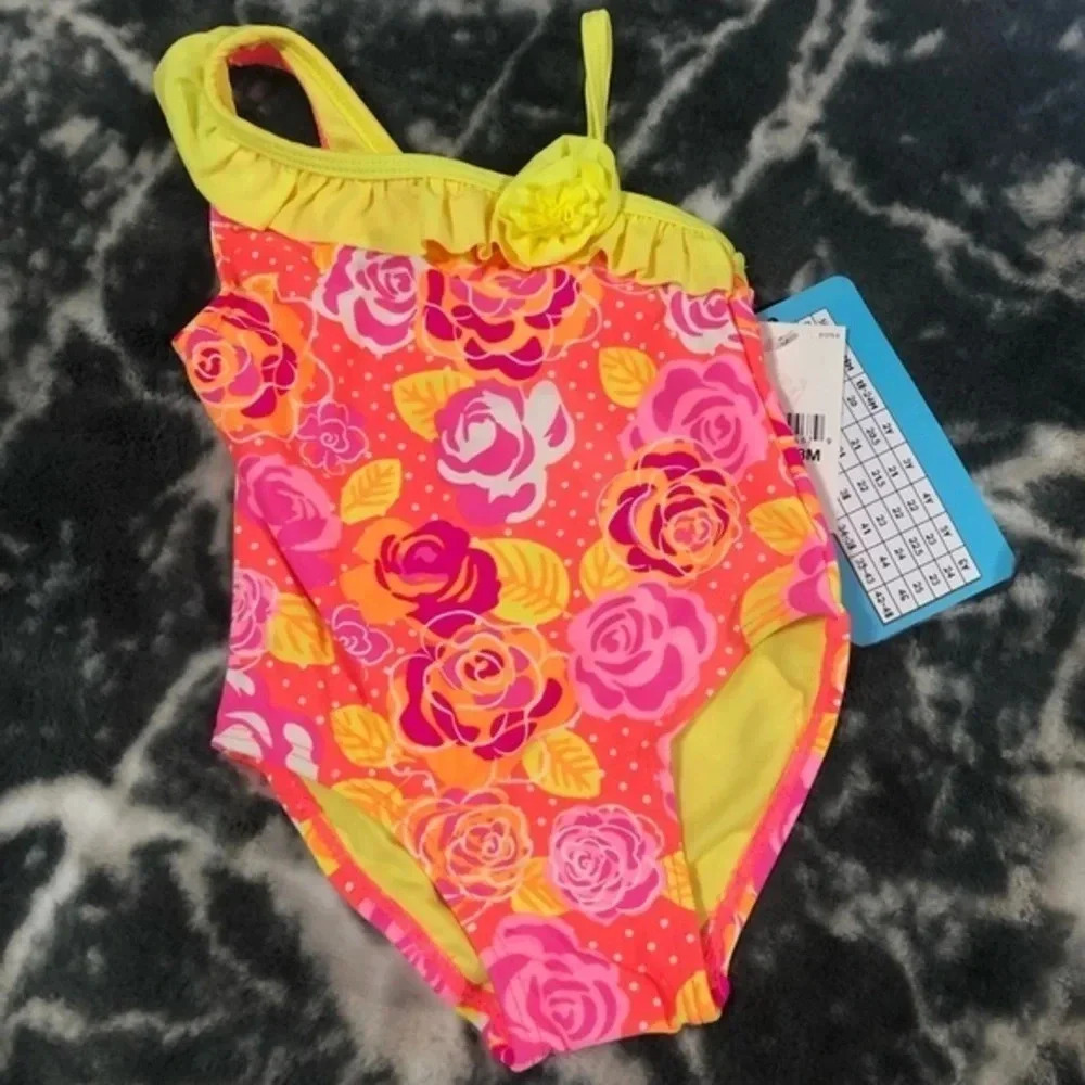 NWT breaking waves Bright floral swimsuit infant toddler beach summer ruffle